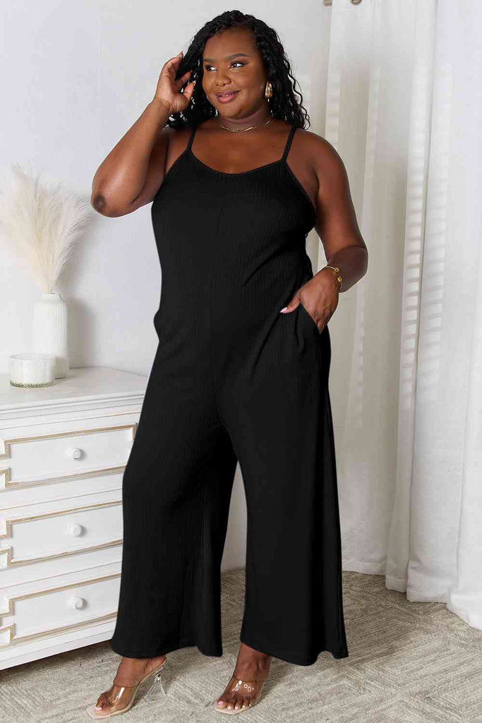 Basic Bae Full Size Spaghetti Strap V-Neck Jumpsuit-Jumpsuits and Rompers-Timber Brooke Boutique, Online Women's Fashion Boutique in Amarillo, Texas