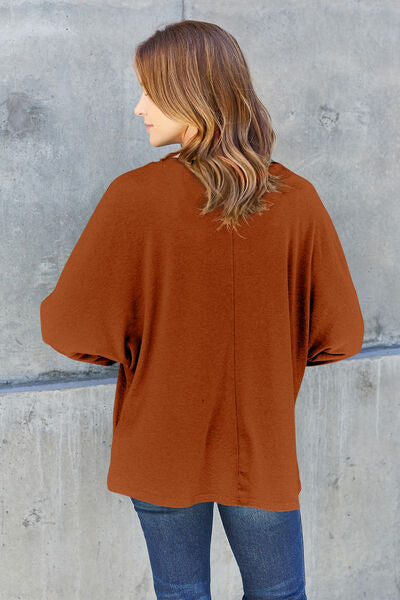 Double Take Full Size Round Neck Long Sleeve T-Shirt-Timber Brooke Boutique, Online Women's Fashion Boutique in Amarillo, Texas