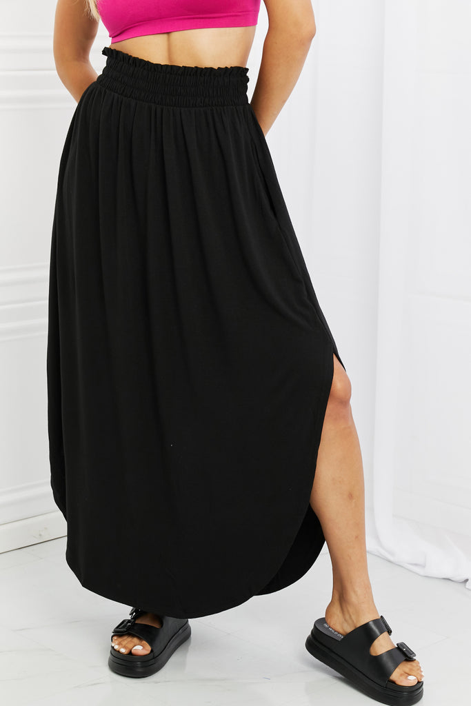 Zenana It's My Time Full Size Side Scoop Scrunch Skirt in Black-Skirts-Timber Brooke Boutique, Online Women's Fashion Boutique in Amarillo, Texas
