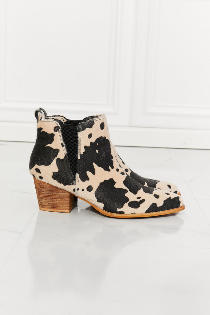 MMShoes Back At It Point Toe Bootie in Beige Cow Print-Timber Brooke Boutique, Online Women's Fashion Boutique in Amarillo, Texas