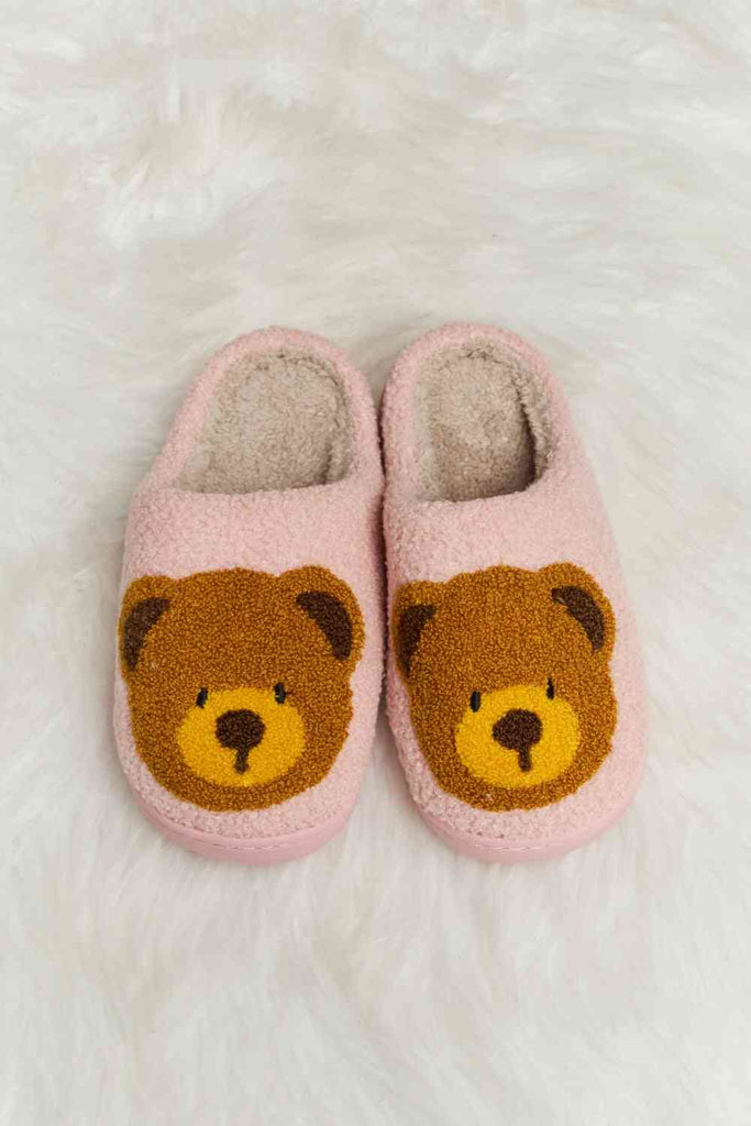 Melody Teddy Bear Print Plush Slide Slippers-Timber Brooke Boutique, Online Women's Fashion Boutique in Amarillo, Texas