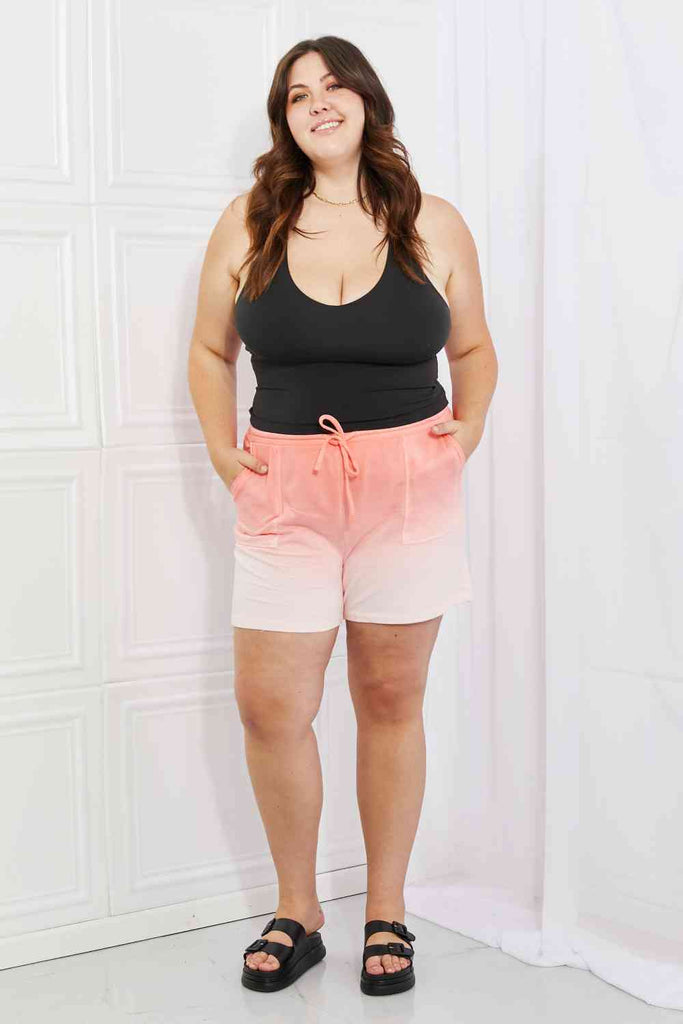 Zenana In The Zone Full Size Dip Dye High Waisted Shorts in Coral-Timber Brooke Boutique, Online Women's Fashion Boutique in Amarillo, Texas