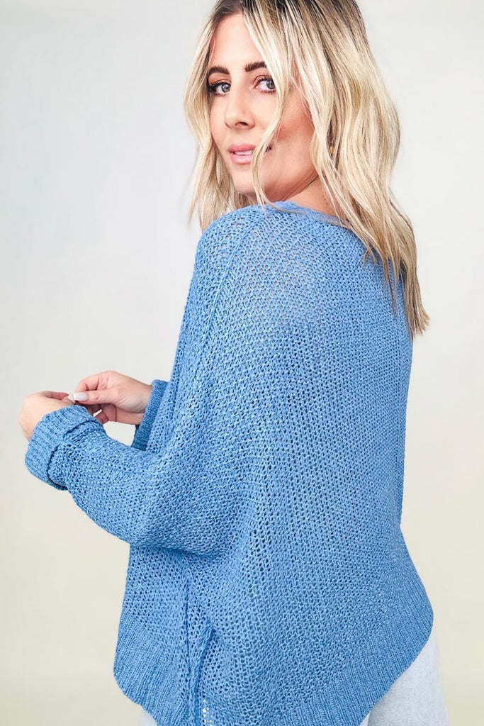 Petal Dew Round Neck Light Knit Sweater-Sweaters-Timber Brooke Boutique, Online Women's Fashion Boutique in Amarillo, Texas