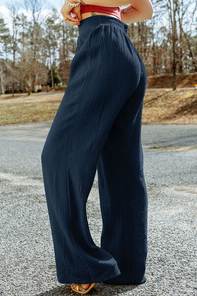 Texture Tied Wide Leg Pants-Timber Brooke Boutique, Online Women's Fashion Boutique in Amarillo, Texas