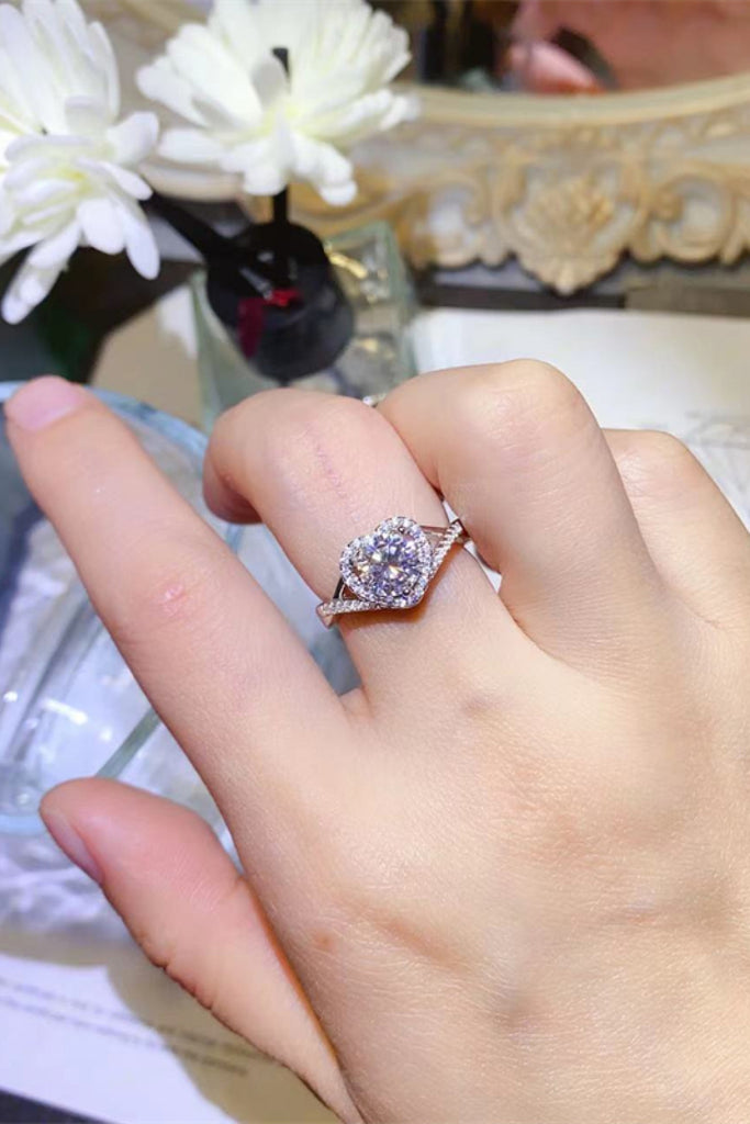 Adored 1 Carat Moissanite 925 Sterling Silver Heart Ring-Timber Brooke Boutique, Online Women's Fashion Boutique in Amarillo, Texas