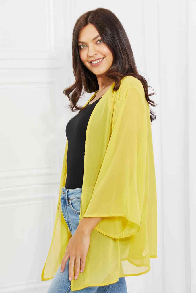 Melody Just Breathe Full Size Chiffon Kimono in Yellow-Timber Brooke Boutique, Online Women's Fashion Boutique in Amarillo, Texas