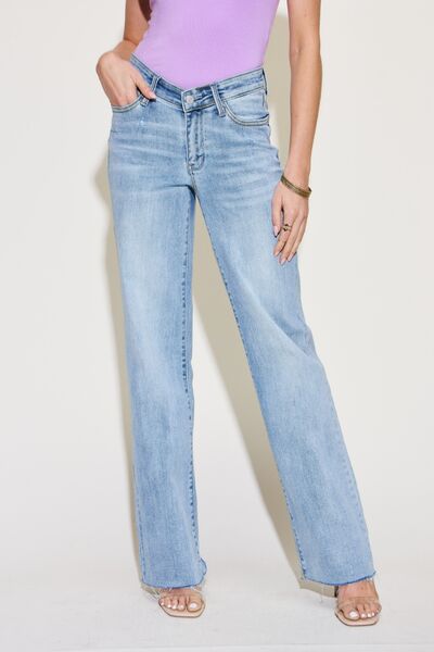 Judy Blue Full Size V Front Waistband Straight Jeans-Timber Brooke Boutique, Online Women's Fashion Boutique in Amarillo, Texas