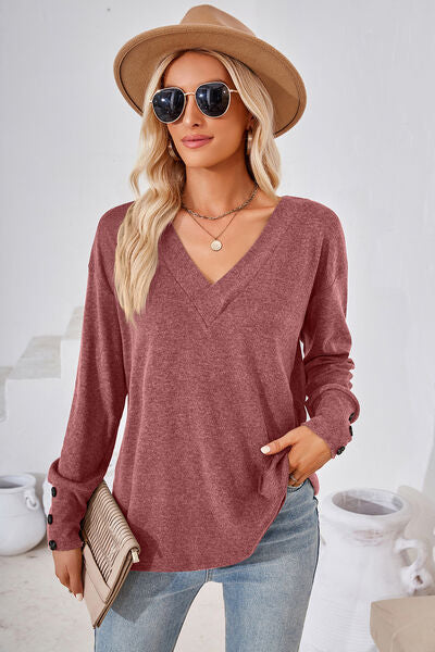 V-Neck Dropped Shoulder T-Shirt-Timber Brooke Boutique, Online Women's Fashion Boutique in Amarillo, Texas