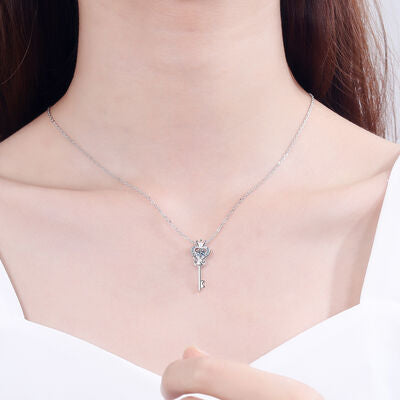 Key Shape Moissanite 925 Sterling Silver Necklace-Timber Brooke Boutique, Online Women's Fashion Boutique in Amarillo, Texas