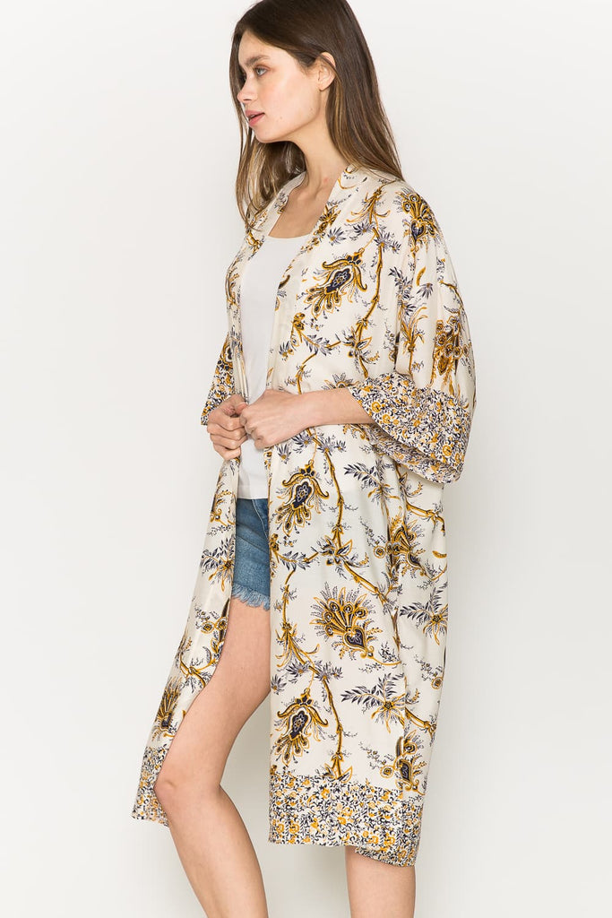 Justin Taylor Floral Open Front Slit Duster Cardigan-Timber Brooke Boutique, Online Women's Fashion Boutique in Amarillo, Texas