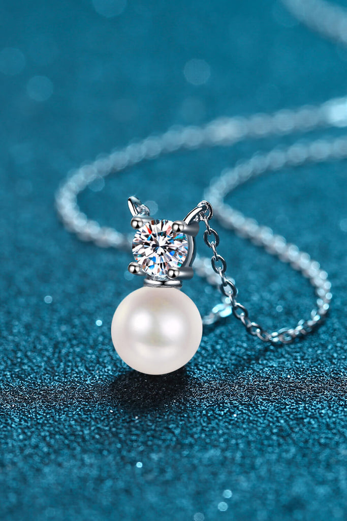 925 Sterling Silver Freshwater Pearl Moissanite Necklace-Timber Brooke Boutique, Online Women's Fashion Boutique in Amarillo, Texas