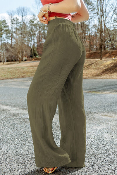 Texture Tied Wide Leg Pants-Timber Brooke Boutique, Online Women's Fashion Boutique in Amarillo, Texas