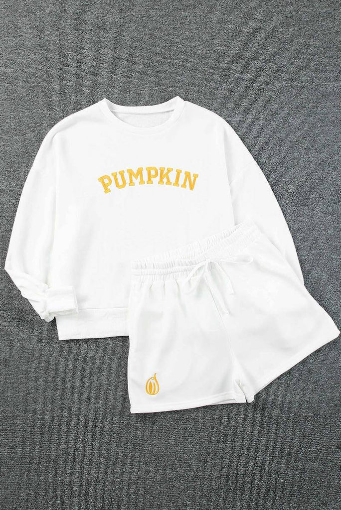 PUMPKIN Graphic Sweatshirt And Shorts Set-Shorts Sets-Timber Brooke Boutique, Online Women's Fashion Boutique in Amarillo, Texas