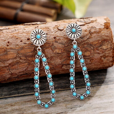 Flower Artificial Turquoise Teardrop Earrings-Timber Brooke Boutique, Online Women's Fashion Boutique in Amarillo, Texas