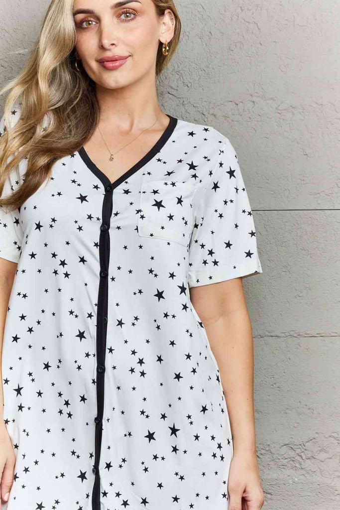 MOON NITE Quilted Quivers Button Down Sleepwear Dress-Timber Brooke Boutique, Online Women's Fashion Boutique in Amarillo, Texas