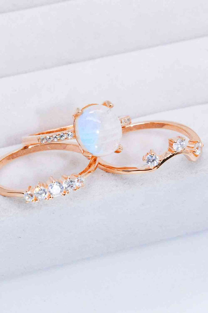 Natural Moonstone and Zircon Three-Piece Ring Set-Timber Brooke Boutique, Online Women's Fashion Boutique in Amarillo, Texas