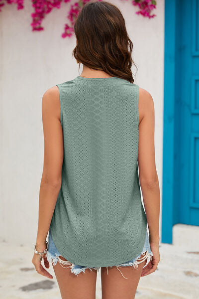 Eyelet Notched Sleeveless Top-Timber Brooke Boutique, Online Women's Fashion Boutique in Amarillo, Texas