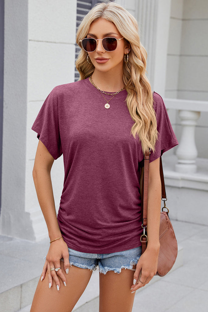 Round Neck Flutter Sleeve T-Shirt-Timber Brooke Boutique, Online Women's Fashion Boutique in Amarillo, Texas