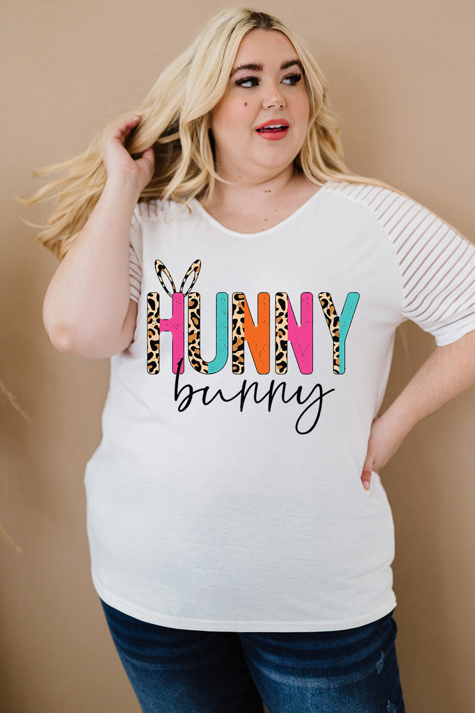 Plus Size HUNNY BUNNY Graphic Striped Tee-Timber Brooke Boutique, Online Women's Fashion Boutique in Amarillo, Texas