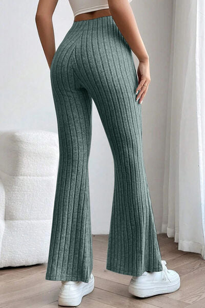 Basic Bae Full Size Ribbed High Waist Flare Pants-Timber Brooke Boutique, Online Women's Fashion Boutique in Amarillo, Texas