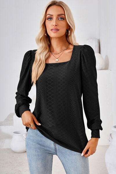 Square Neck Puff Sleeve T-Shirt-Timber Brooke Boutique, Online Women's Fashion Boutique in Amarillo, Texas