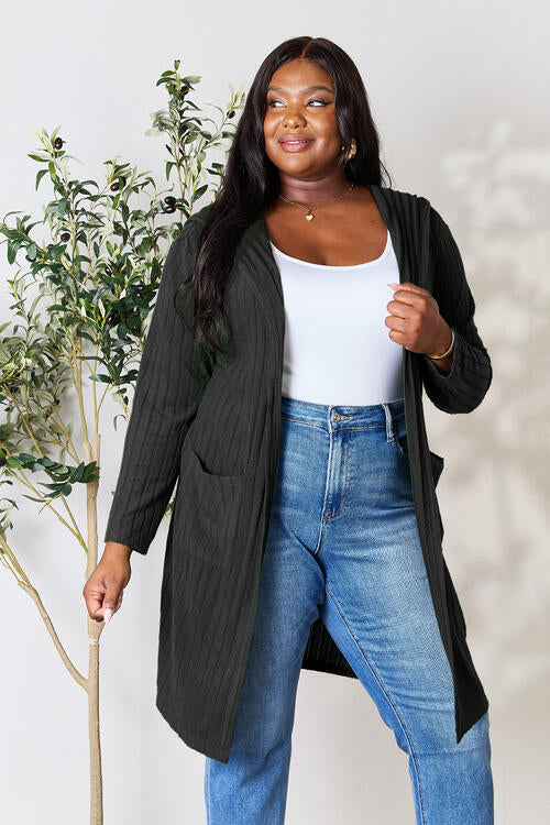 Basic Bae Full Size Ribbed Open Front Long Sleeve Cardigan-Timber Brooke Boutique, Online Women's Fashion Boutique in Amarillo, Texas