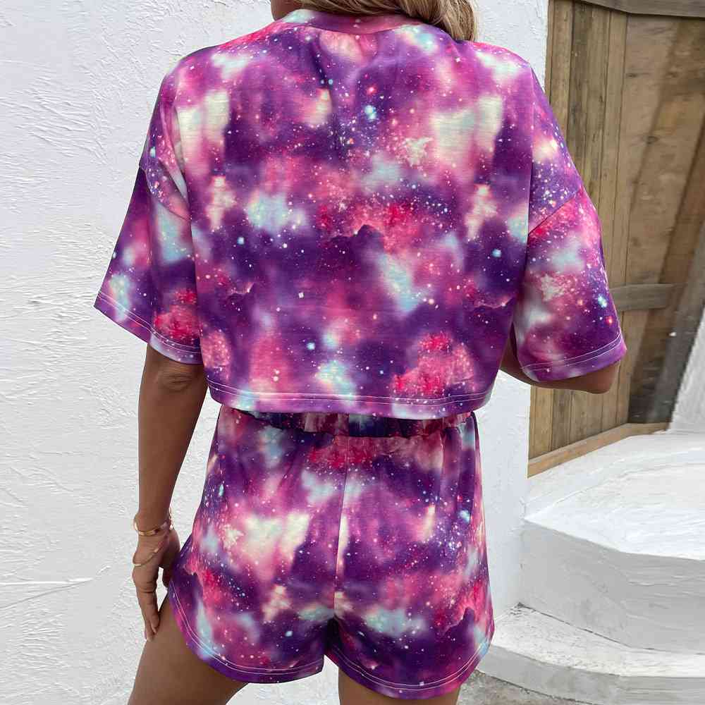 Tie Dye Round Neck Dropped Shoulder Half Sleeve Top and Shorts Set-Timber Brooke Boutique, Online Women's Fashion Boutique in Amarillo, Texas