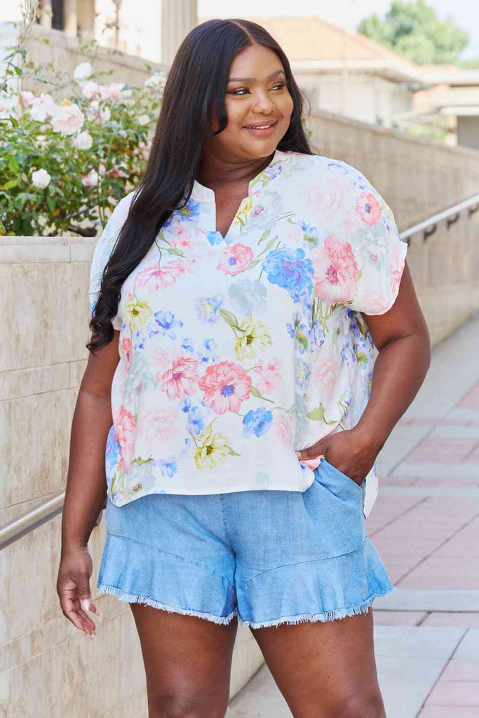 White Birch One And Only Full Size Short Sleeve Floral Print Top-Timber Brooke Boutique, Online Women's Fashion Boutique in Amarillo, Texas