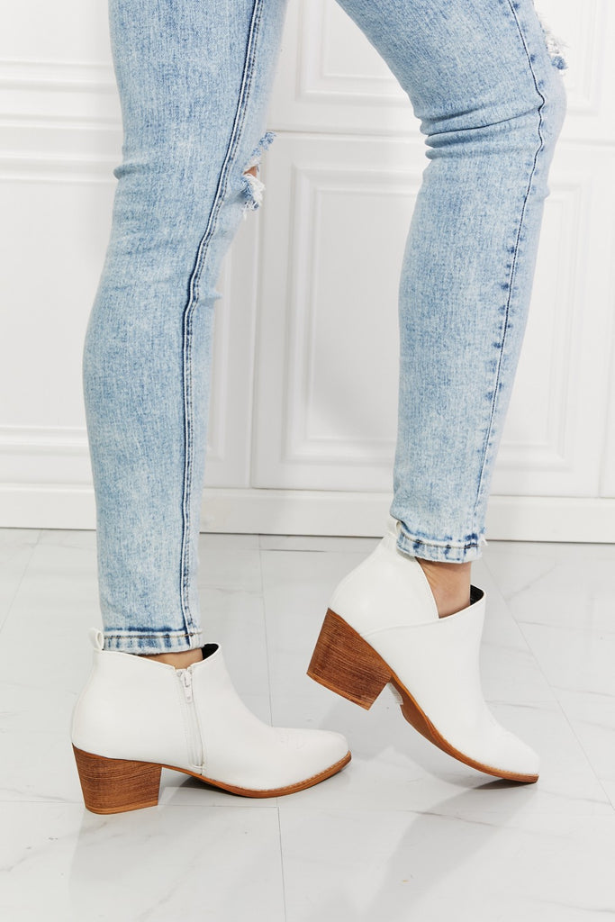 MMShoes Trust Yourself Embroidered Crossover Cowboy Bootie in White-Timber Brooke Boutique, Online Women's Fashion Boutique in Amarillo, Texas