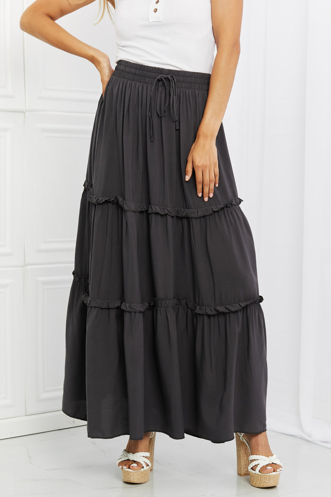 Zenana Summer Days Full Size Ruffled Maxi Skirt in Ash Grey-Skirts-Timber Brooke Boutique, Online Women's Fashion Boutique in Amarillo, Texas