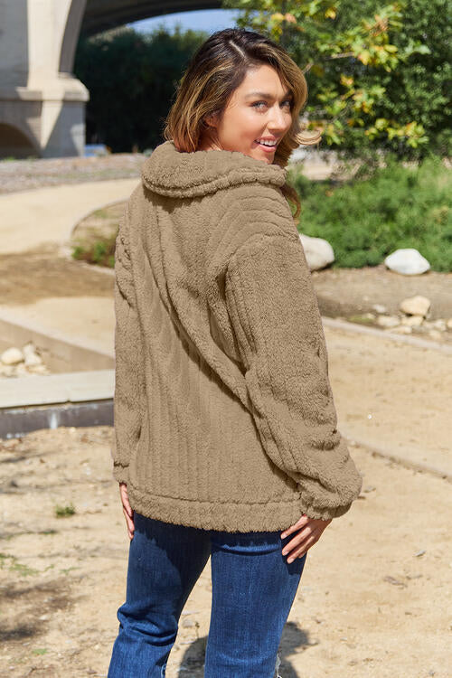 Zip Up Collared Neck Jacket with Pockets-Timber Brooke Boutique, Online Women's Fashion Boutique in Amarillo, Texas