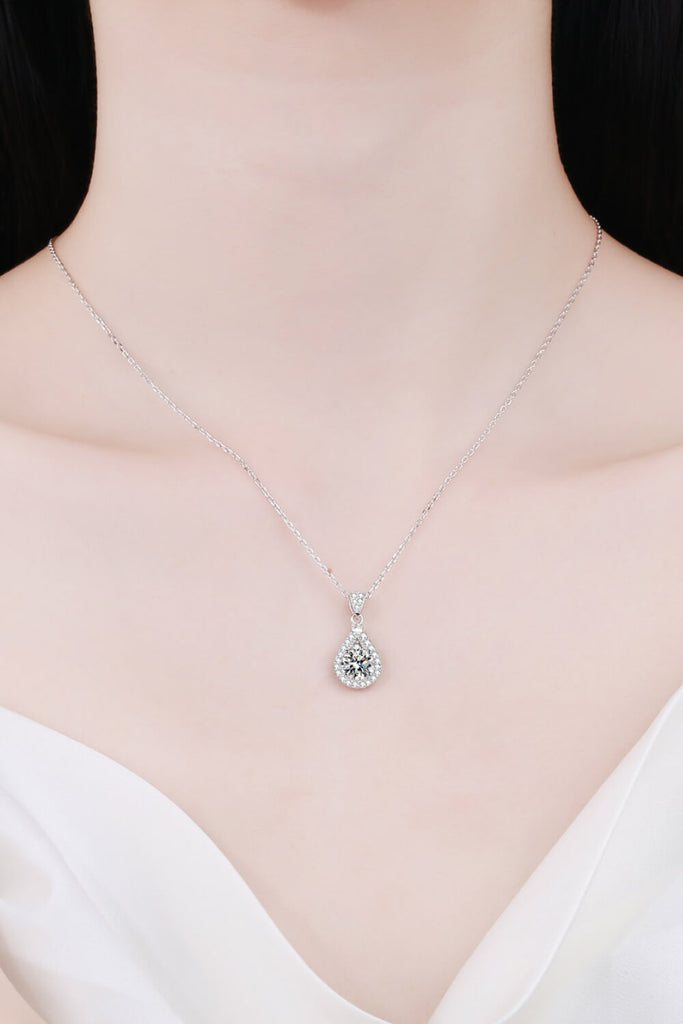 1 Carat Moissanite Teardrop Pendant Chain Necklace-Timber Brooke Boutique, Online Women's Fashion Boutique in Amarillo, Texas