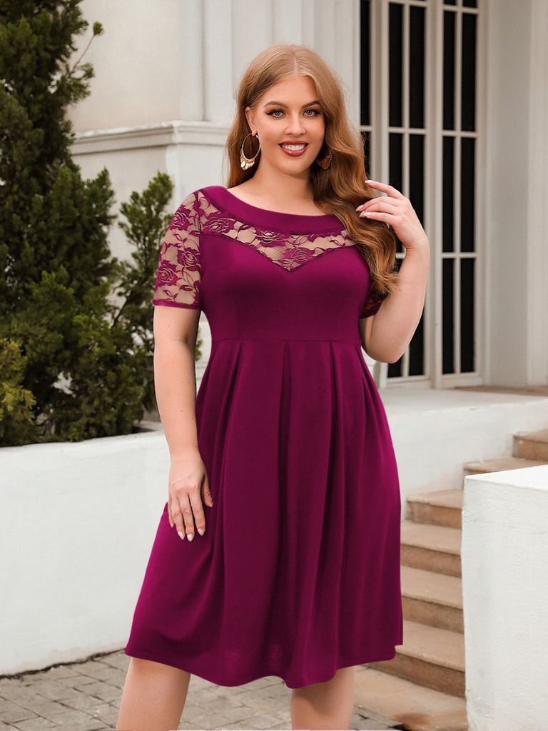 Plus Size Ruched Round Neck Short Sleeve Dress-Timber Brooke Boutique, Online Women's Fashion Boutique in Amarillo, Texas