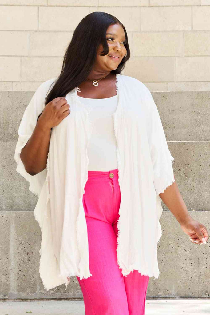 HEYSON Summer is Calling Full Size Wash Gauze Open Front Kimono in Off White-Timber Brooke Boutique, Online Women's Fashion Boutique in Amarillo, Texas