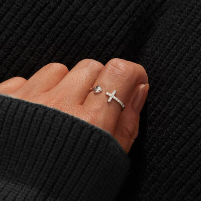 Heart Shape Cross Inlaid Zircon Open Ring-Timber Brooke Boutique, Online Women's Fashion Boutique in Amarillo, Texas
