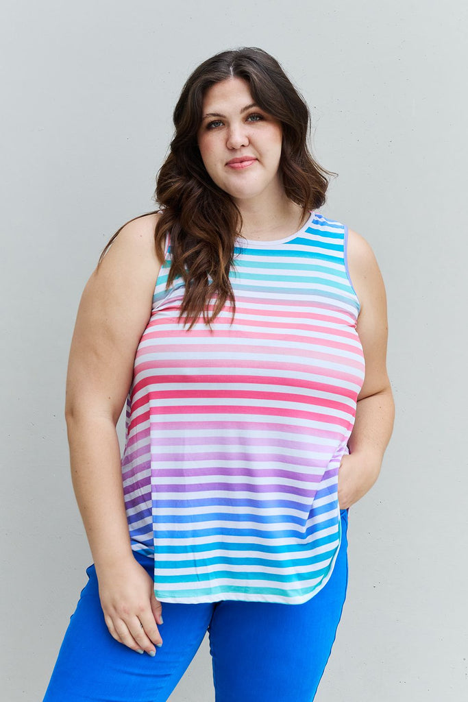 Heimish Love Yourself Full Size Multicolored Striped Sleeveless Round Neck Top-Timber Brooke Boutique, Online Women's Fashion Boutique in Amarillo, Texas