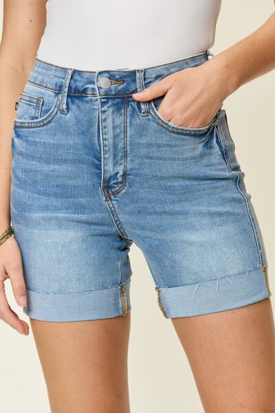 Judy Blue Full Size Tummy Control High Waist Denim Shorts-Timber Brooke Boutique, Online Women's Fashion Boutique in Amarillo, Texas