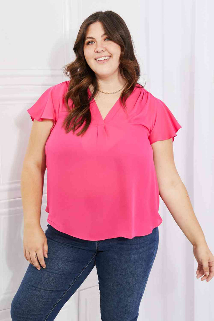 Sew In Love Just For You Full Size Short Ruffled Sleeve Length Top in Hot Pink-Timber Brooke Boutique, Online Women's Fashion Boutique in Amarillo, Texas