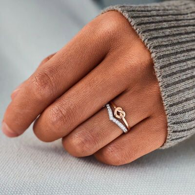 Knotted Heart Shape Inlaid Zircon Ring-Timber Brooke Boutique, Online Women's Fashion Boutique in Amarillo, Texas