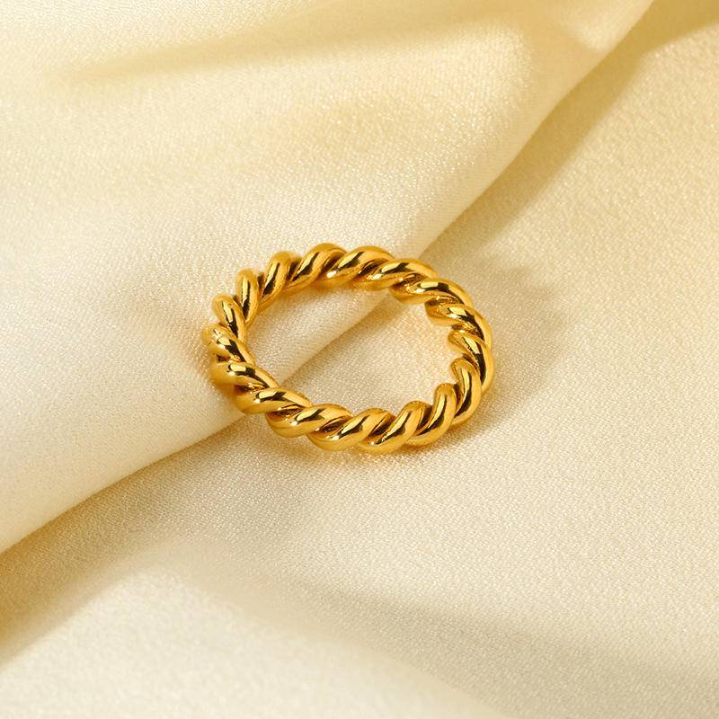 18K Gold Plated Woven Twist Ring (With Box)-Midi Rings-Timber Brooke Boutique, Online Women's Fashion Boutique in Amarillo, Texas