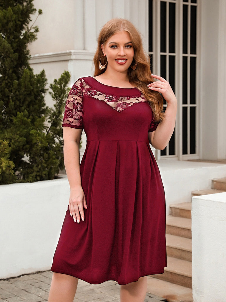Plus Size Ruched Round Neck Short Sleeve Dress-Timber Brooke Boutique, Online Women's Fashion Boutique in Amarillo, Texas
