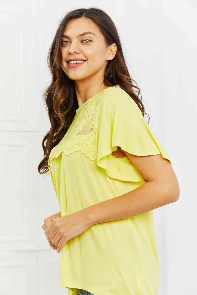Culture Code Ready To Go Full Size Lace Embroidered Top in Yellow Mousse-Timber Brooke Boutique, Online Women's Fashion Boutique in Amarillo, Texas