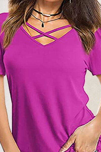 Crisscross Short Sleeve T-Shirt-Timber Brooke Boutique, Online Women's Fashion Boutique in Amarillo, Texas