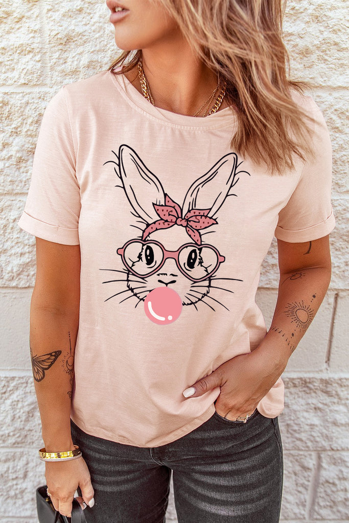Rabbit Graphic Easter Tee Shirt-Timber Brooke Boutique, Online Women's Fashion Boutique in Amarillo, Texas