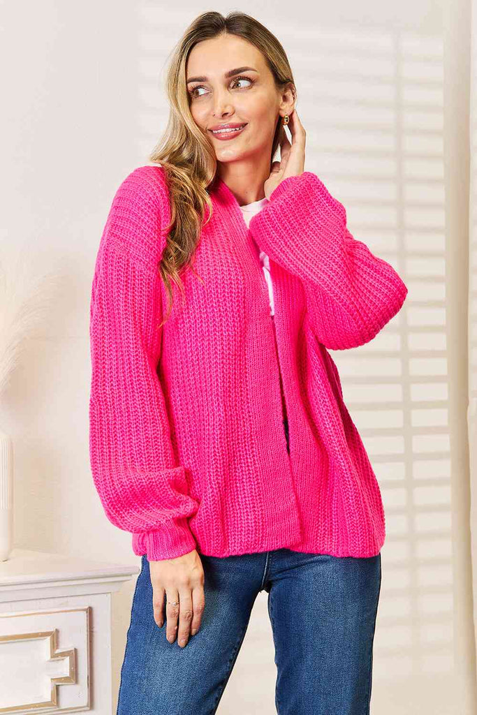 Woven Right Rib-Knit Open Front Drop Shoulder Cardigan-Timber Brooke Boutique, Online Women's Fashion Boutique in Amarillo, Texas