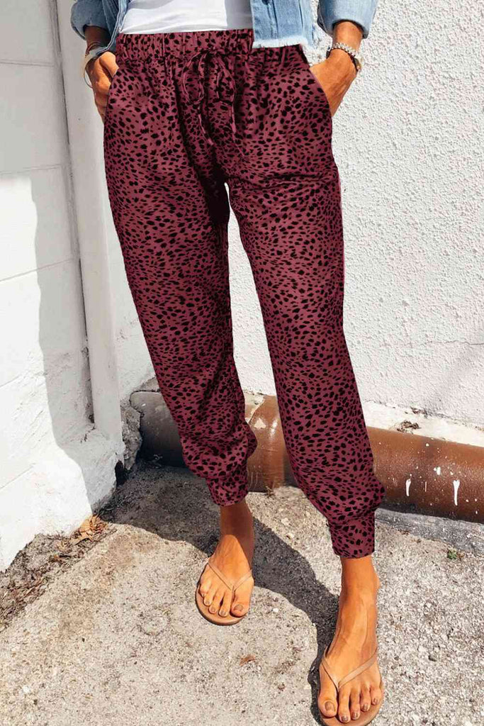 Double Take Leopard Print Joggers with Pockets-Timber Brooke Boutique, Online Women's Fashion Boutique in Amarillo, Texas