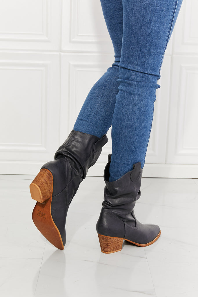 MMShoes Better in Texas Scrunch Cowboy Boots in Navy-Timber Brooke Boutique, Online Women's Fashion Boutique in Amarillo, Texas