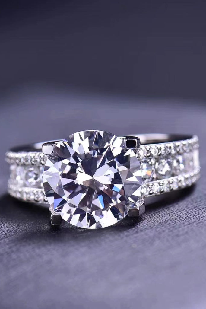 Platinum-Plated 5 Carat Moissanite Side Stone Ring-Timber Brooke Boutique, Online Women's Fashion Boutique in Amarillo, Texas