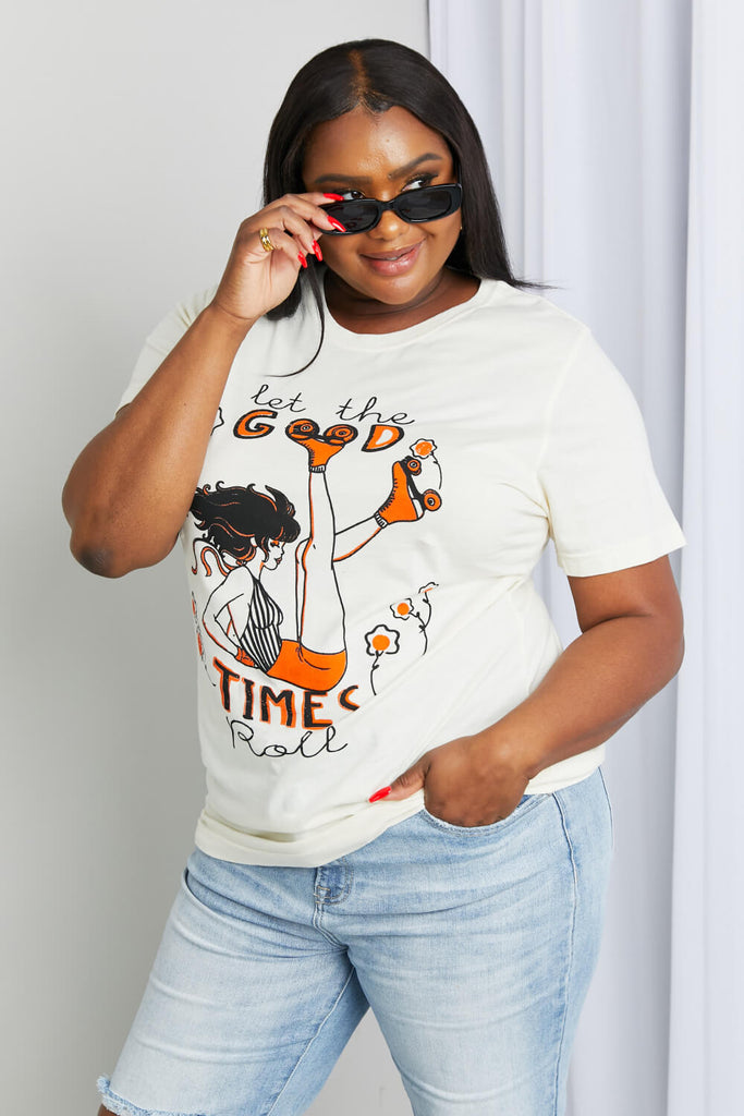 mineB Full Size LET THE GOOD TIMES ROLL Graphic Tee-Timber Brooke Boutique, Online Women's Fashion Boutique in Amarillo, Texas