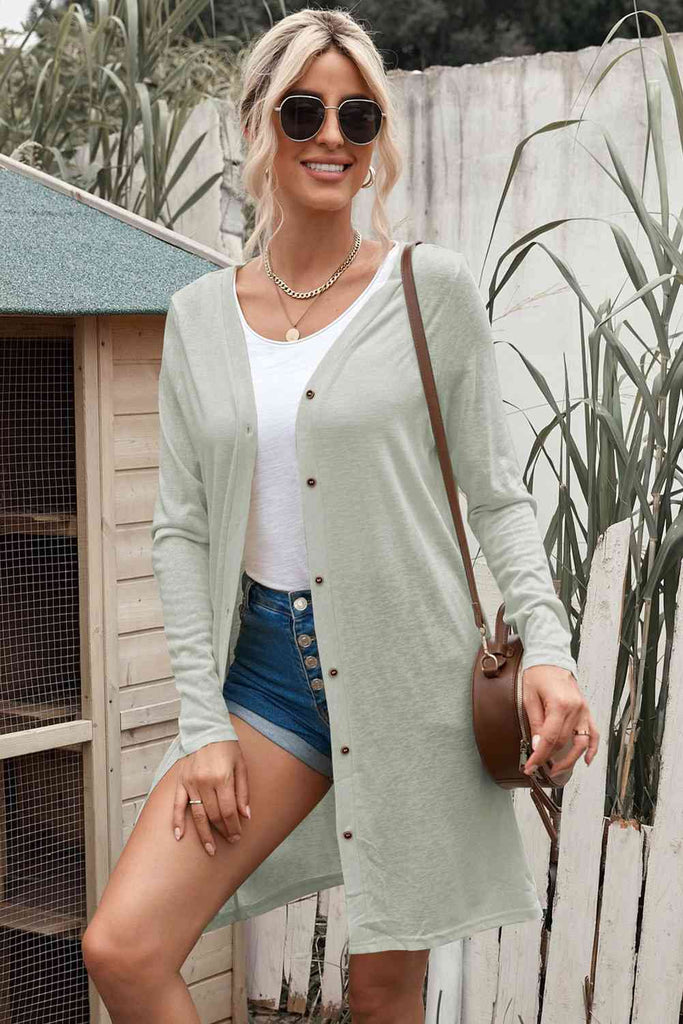 Double Take Button Down Long Sleeve Longline Cardigan-Timber Brooke Boutique, Online Women's Fashion Boutique in Amarillo, Texas